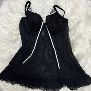 Elegant Black Chemise with Lace Trim